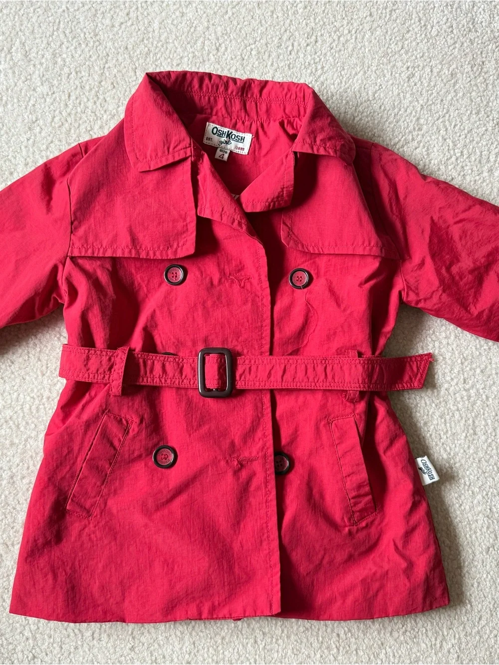 OshKosh Girls' Red Pea Coat with Belt